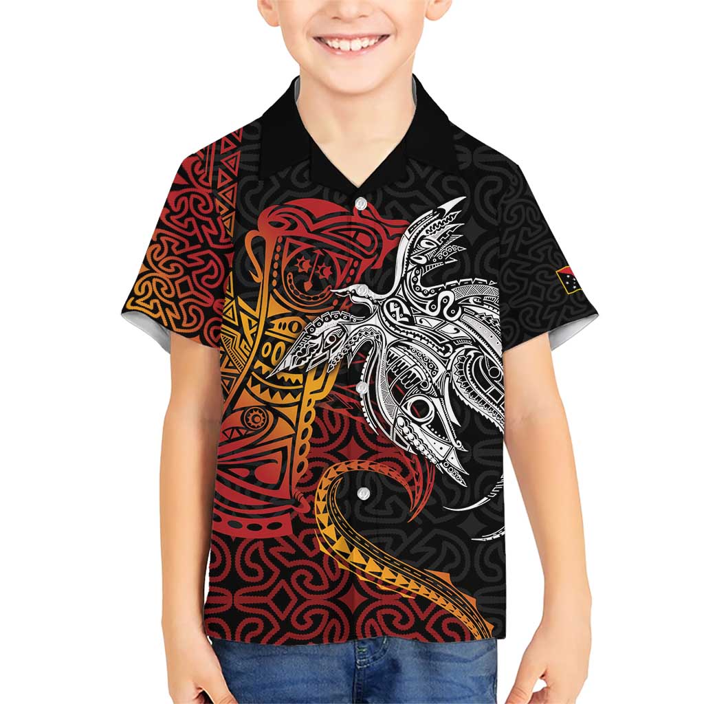 Papua New Guinea Sepik Personalised Family Matching Short Sleeve Bodycon Dress and Hawaiian Shirt PNG Bird of Paradise Tattoo LT9 Son's Shirt Black - Polynesian Pride
