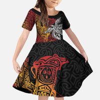 Papua New Guinea Sepik Personalised Family Matching Tank Maxi Dress and Hawaiian Shirt PNG Bird of Paradise Tattoo LT9 Daughter's Dress Black - Polynesian Pride