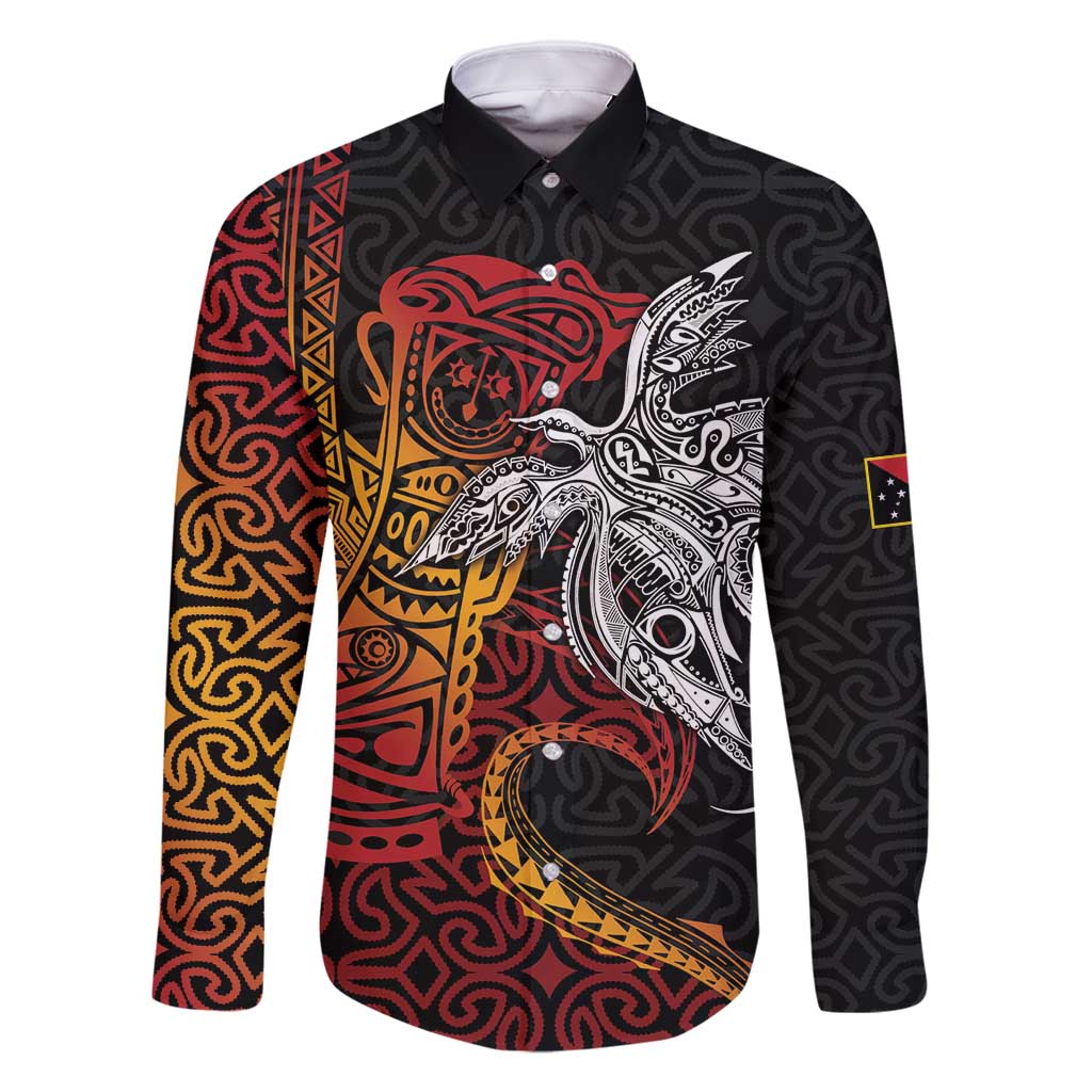Papua New Guinea Sepik Personalised Family Matching Tank Maxi Dress and Hawaiian Shirt PNG Bird of Paradise Tattoo LT9 Dad's Shirt - Long Sleeve Black - Polynesian Pride