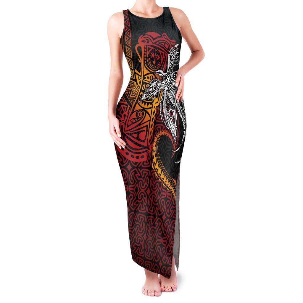 Papua New Guinea Sepik Personalised Family Matching Tank Maxi Dress and Hawaiian Shirt PNG Bird of Paradise Tattoo LT9 Mom's Dress Black - Polynesian Pride