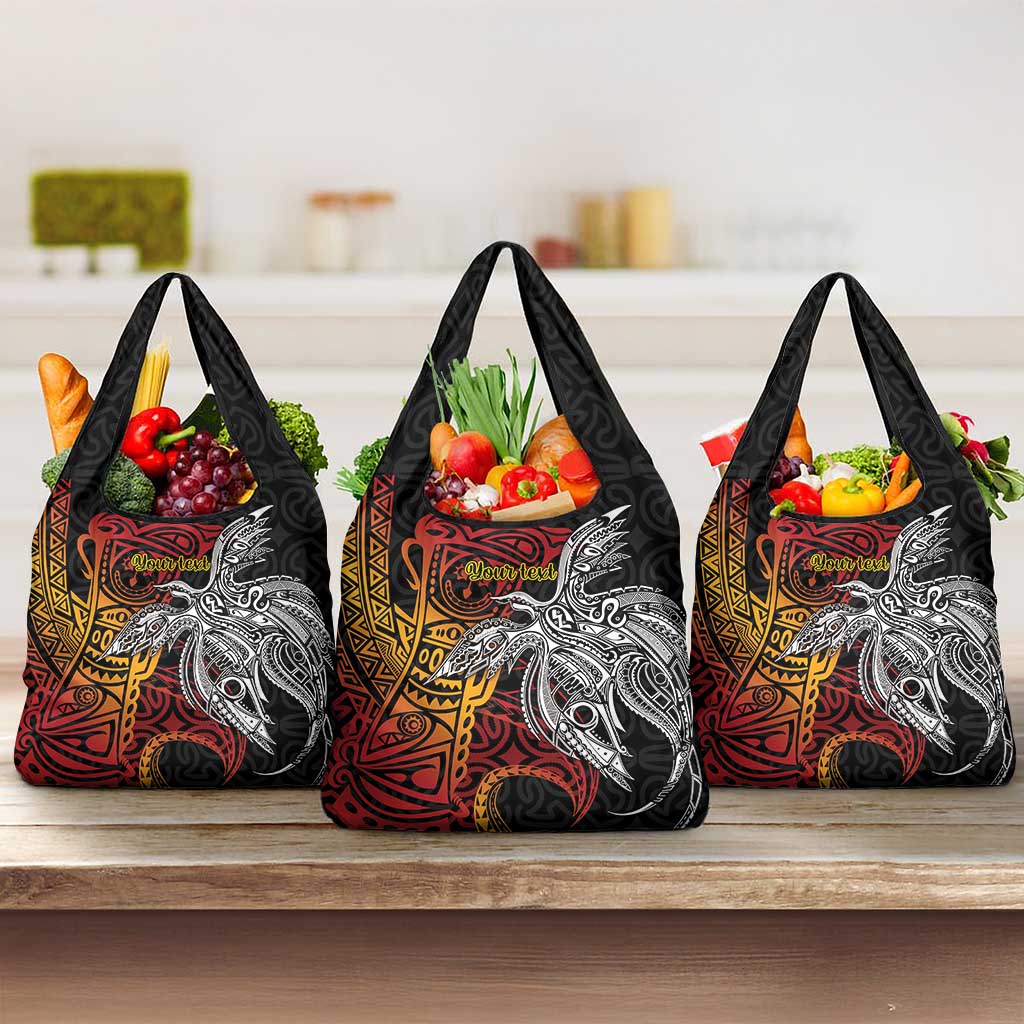 Papua New Guinea Sepik Personalised Grocery Bag PNG Bird of Paradise Tattoo LT9 3-pack One Size Black - Polynesian Pride