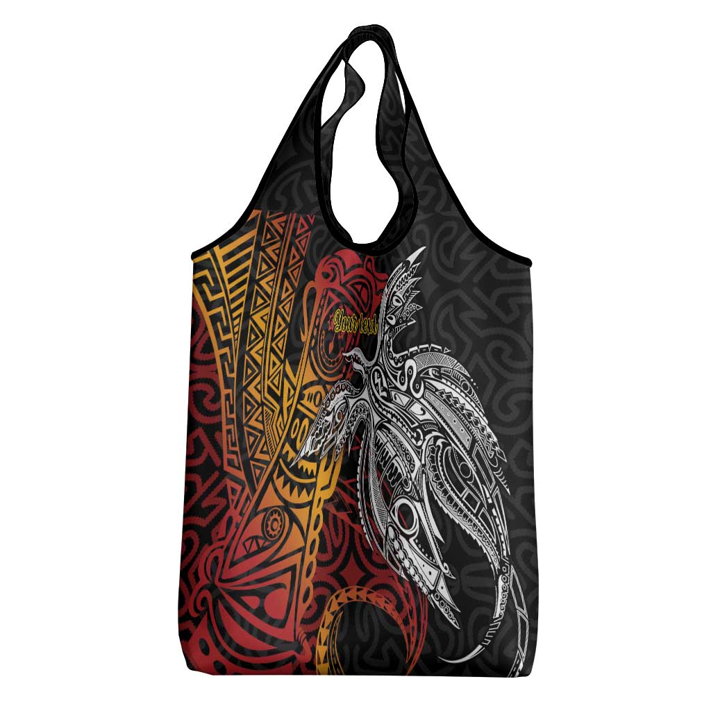 Papua New Guinea Sepik Personalised Grocery Bag PNG Bird of Paradise Tattoo LT9 - Polynesian Pride