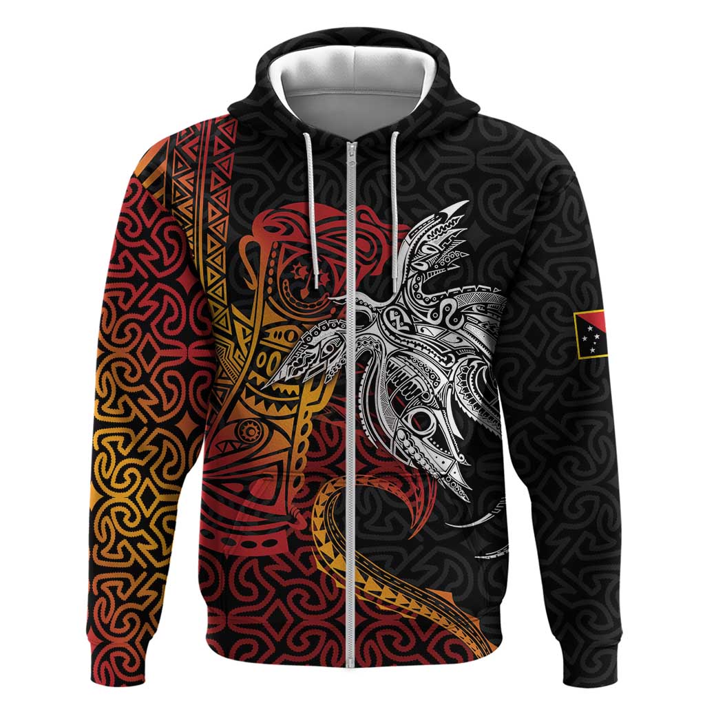 Papua New Guinea Sepik Personalised Hoodie PNG Bird of Paradise Tattoo LT9 Zip Hoodie Black - Polynesian Pride