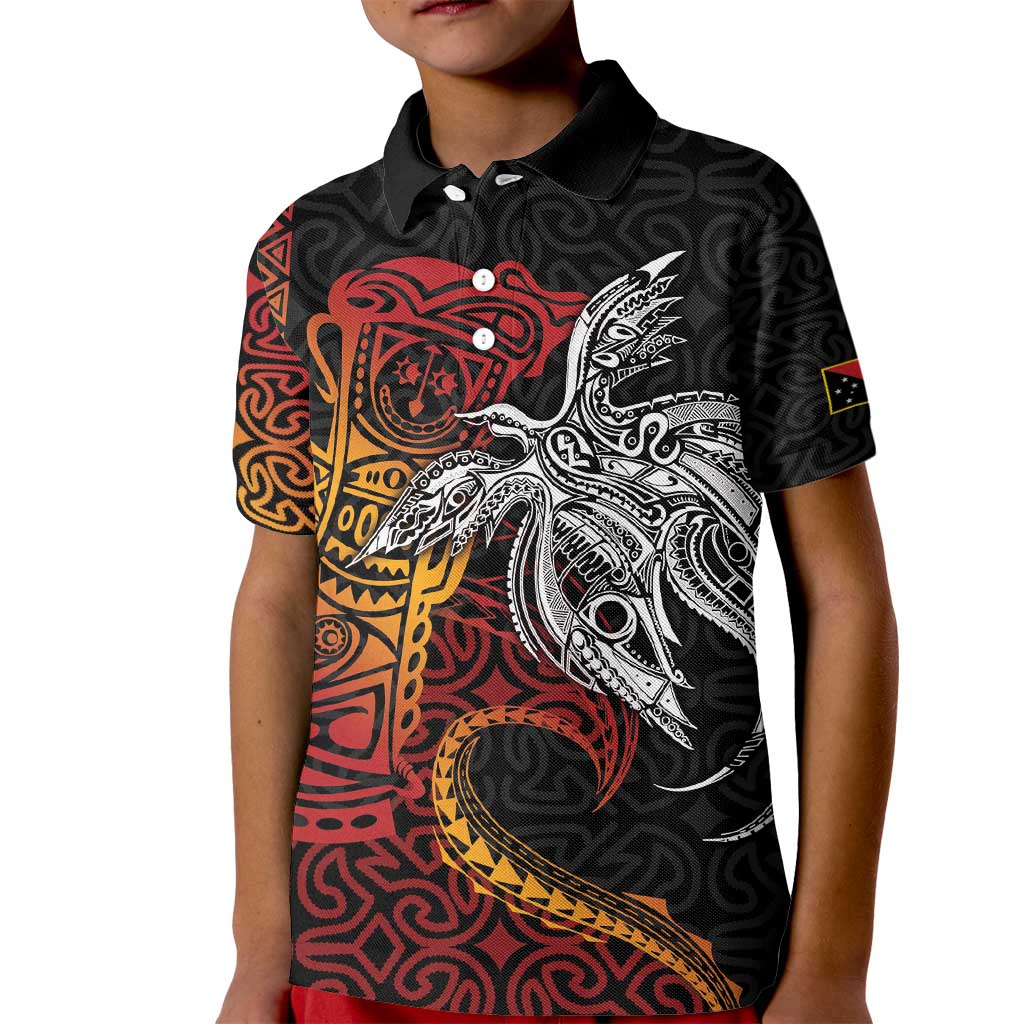 Papua New Guinea Sepik Personalised Kid Polo Shirt PNG Bird of Paradise Tattoo LT9 Kid Black - Polynesian Pride