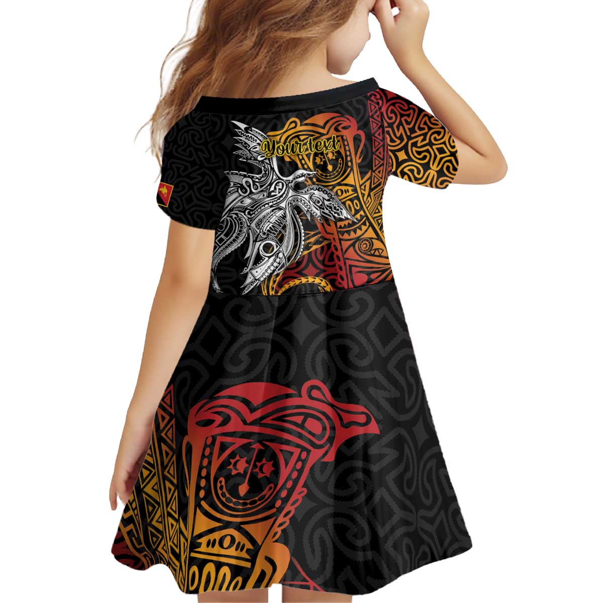 Papua New Guinea Sepik Personalised Kid Short Sleeve Dress PNG Bird of Paradise Tattoo LT9 - Polynesian Pride