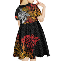 Papua New Guinea Sepik Personalised Kid Short Sleeve Dress PNG Bird of Paradise Tattoo LT9 - Polynesian Pride