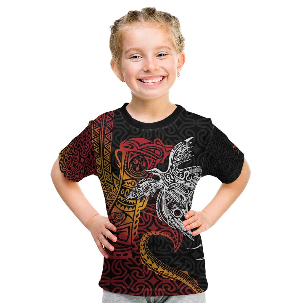 Papua New Guinea Sepik Personalised Kid T Shirt PNG Bird of Paradise Tattoo LT9 Black - Polynesian Pride