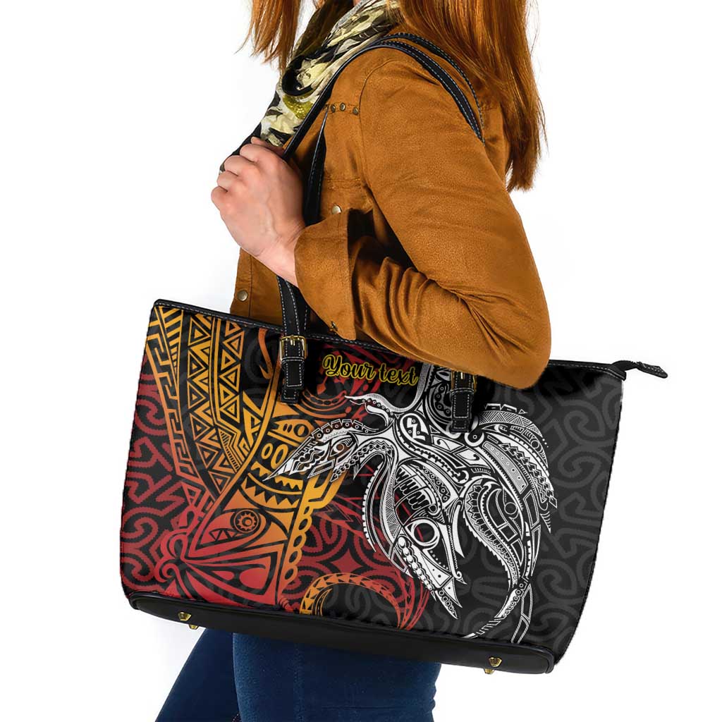 Papua New Guinea Sepik Personalised Leather Tote Bag PNG Bird of Paradise Tattoo LT9 Black - Polynesian Pride