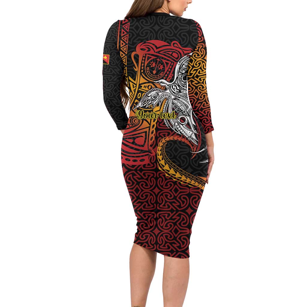 Papua New Guinea Sepik Personalised Long Sleeve Bodycon Dress PNG Bird of Paradise Tattoo LT9 - Polynesian Pride