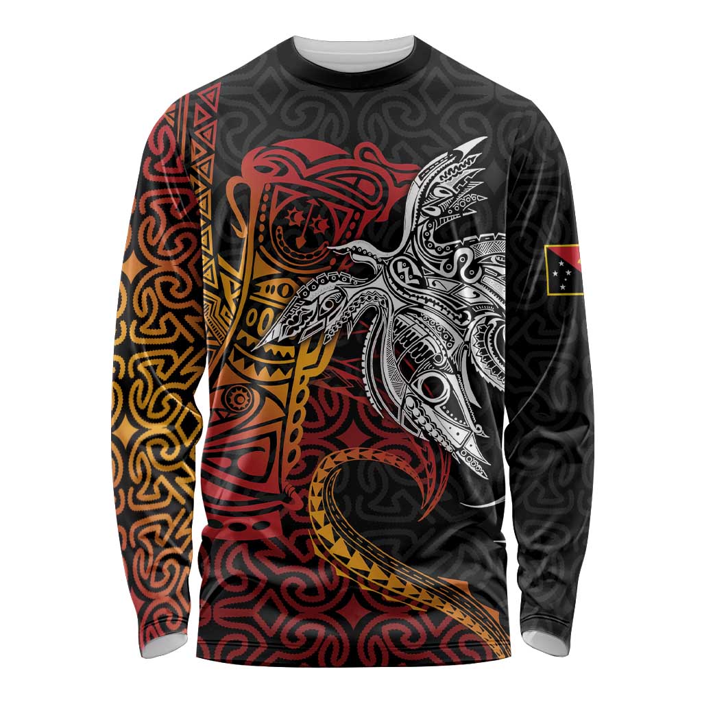 Papua New Guinea Sepik Personalised Long Sleeve Shirt PNG Bird of Paradise Tattoo LT9 Unisex Black - Polynesian Pride