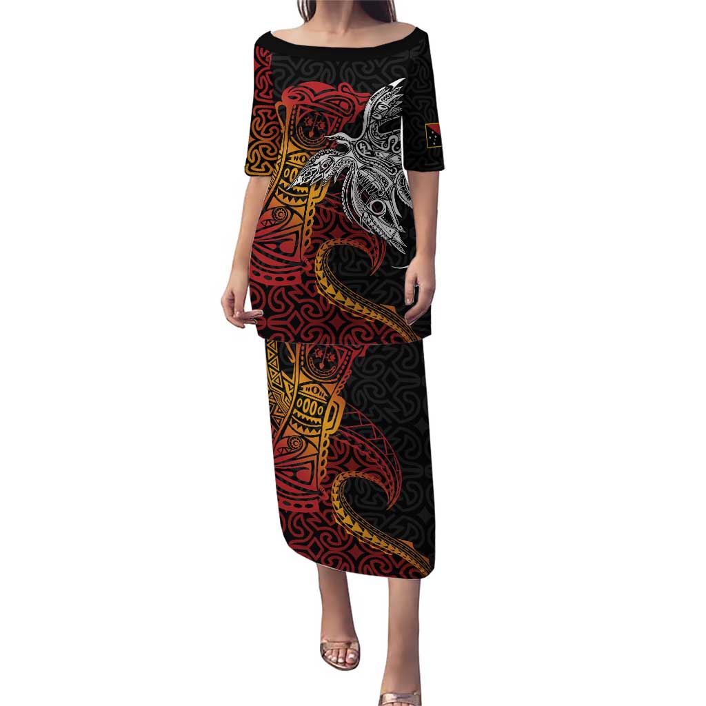 Papua New Guinea Sepik Personalised Puletasi PNG Bird of Paradise Tattoo LT9 Long Dress Black - Polynesian Pride