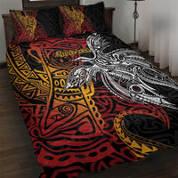 Papua New Guinea Sepik Personalised Quilt Bed Set PNG Bird of Paradise Tattoo LT9 Black - Polynesian Pride
