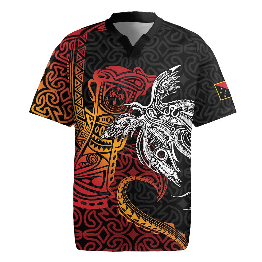 Papua New Guinea Sepik Personalised Rugby Jersey PNG Bird of Paradise Tattoo LT9 Black - Polynesian Pride