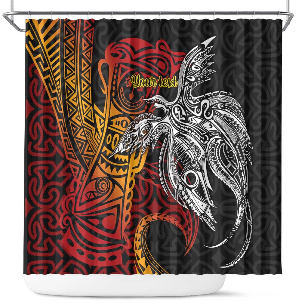 Papua New Guinea Sepik Personalised Shower Curtain PNG Bird of Paradise Tattoo LT9 Black - Polynesian Pride
