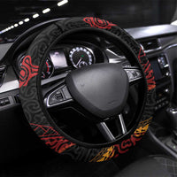Papua New Guinea Sepik Steering Wheel Cover PNG Bird of Paradise Tattoo LT9 Universal Fit Black - Polynesian Pride