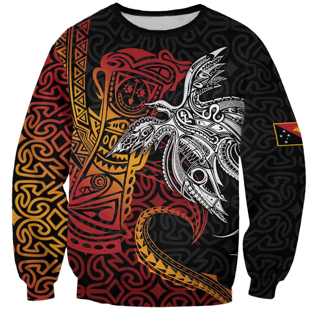 Papua New Guinea Sepik Personalised Sweatshirt PNG Bird of Paradise Tattoo LT9 Unisex Black - Polynesian Pride