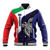 Personalised PNG Bougainville Baseball Jacket Bird of Paradise Tattoo Flag Motif LT9 Unisex Blue - Polynesian Pride