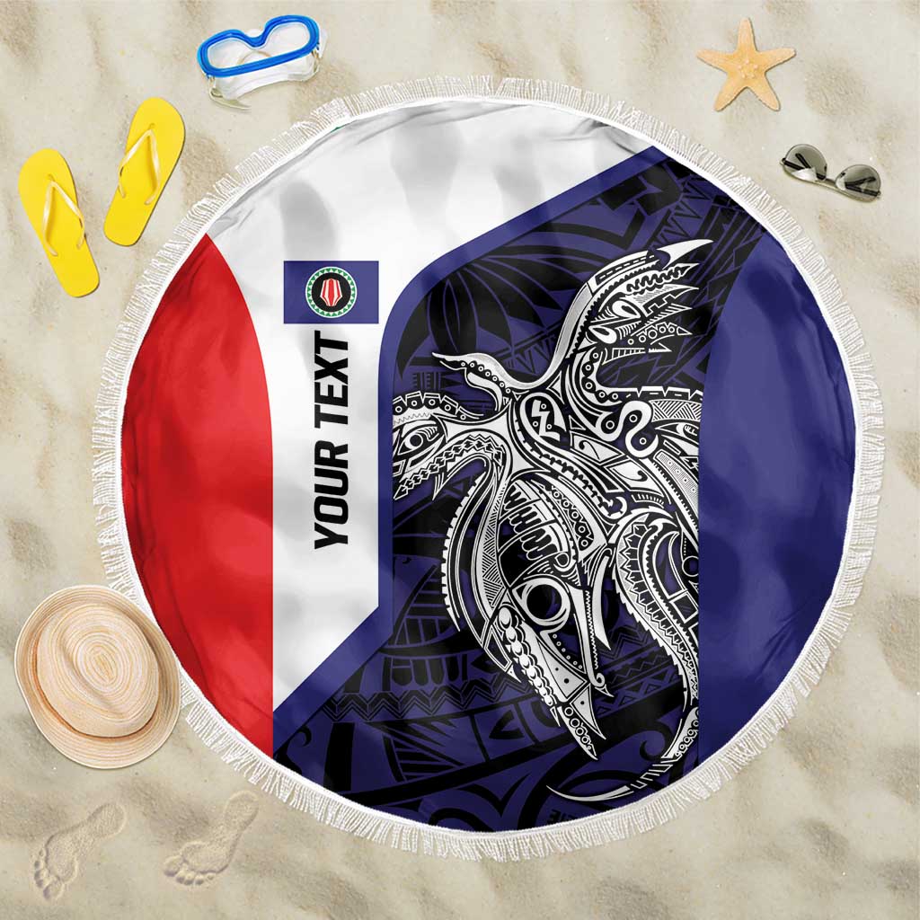 Personalised PNG Bougainville Beach Blanket Bird of Paradise Tattoo Flag Motif LT9 One Size 150cm Blue - Polynesian Pride