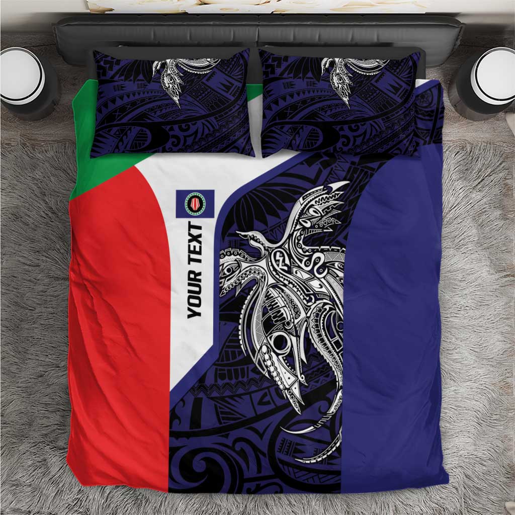 Personalised PNG Bougainville Bedding Set Bird of Paradise Tattoo Flag Motif LT9 Blue - Polynesian Pride