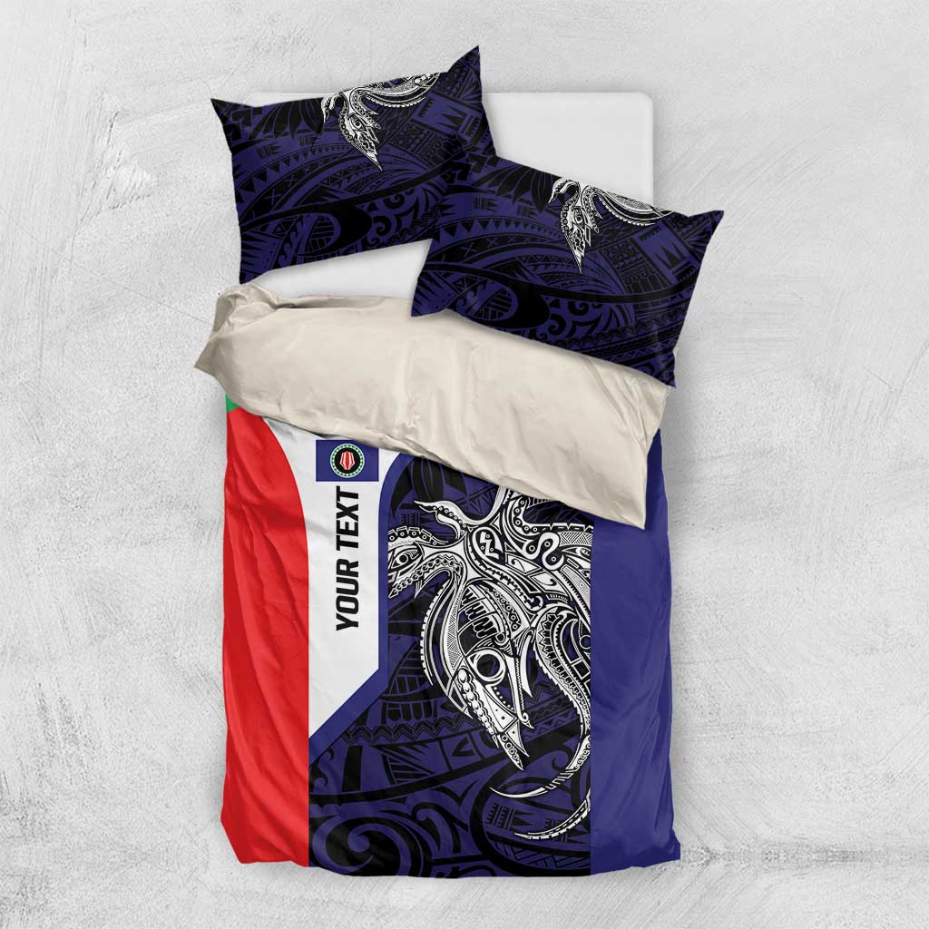 Personalised PNG Bougainville Bedding Set Bird of Paradise Tattoo Flag Motif LT9 US Twin 172cm x 218cm Blue - Polynesian Pride