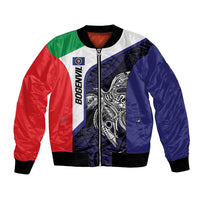 Personalised PNG Bougainville Bomber Jacket Bird of Paradise Tattoo Flag Motif LT9 Unisex Blue - Polynesian Pride