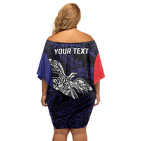 Personalised PNG Bougainville Family Matching Off Shoulder Short Dress and Hawaiian Shirt Bird of Paradise Tattoo Flag Motif LT9 - Polynesian Pride