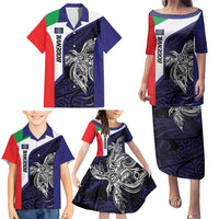 Personalised PNG Bougainville Family Matching Puletasi and Hawaiian Shirt Bird of Paradise Tattoo Flag Motif LT9 - Polynesian Pride