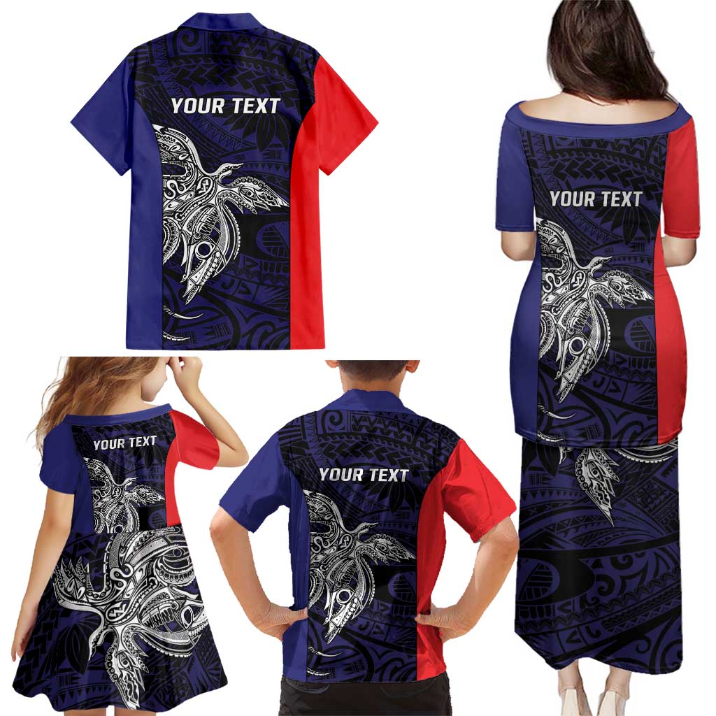 Personalised PNG Bougainville Family Matching Puletasi and Hawaiian Shirt Bird of Paradise Tattoo Flag Motif LT9 - Polynesian Pride