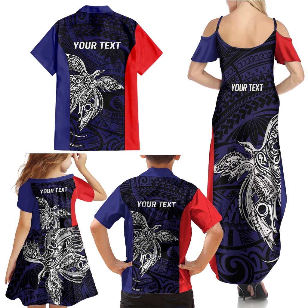 Personalised PNG Bougainville Family Matching Summer Maxi Dress and Hawaiian Shirt Bird of Paradise Tattoo Flag Motif LT9 - Polynesian Pride