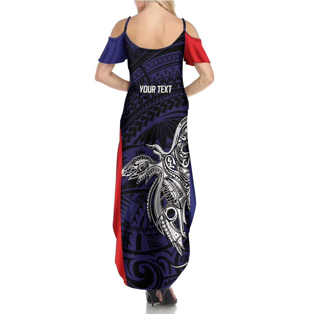 Personalised PNG Bougainville Family Matching Summer Maxi Dress and Hawaiian Shirt Bird of Paradise Tattoo Flag Motif LT9 - Polynesian Pride
