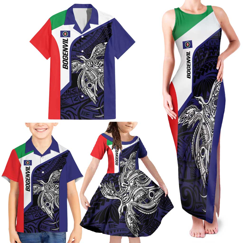 Personalised PNG Bougainville Family Matching Tank Maxi Dress and Hawaiian Shirt Bird of Paradise Tattoo Flag Motif LT9 - Polynesian Pride