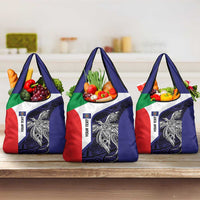 Personalised PNG Bougainville Grocery Bag Bird of Paradise Tattoo Flag Motif LT9 3-pack One Size Blue - Polynesian Pride