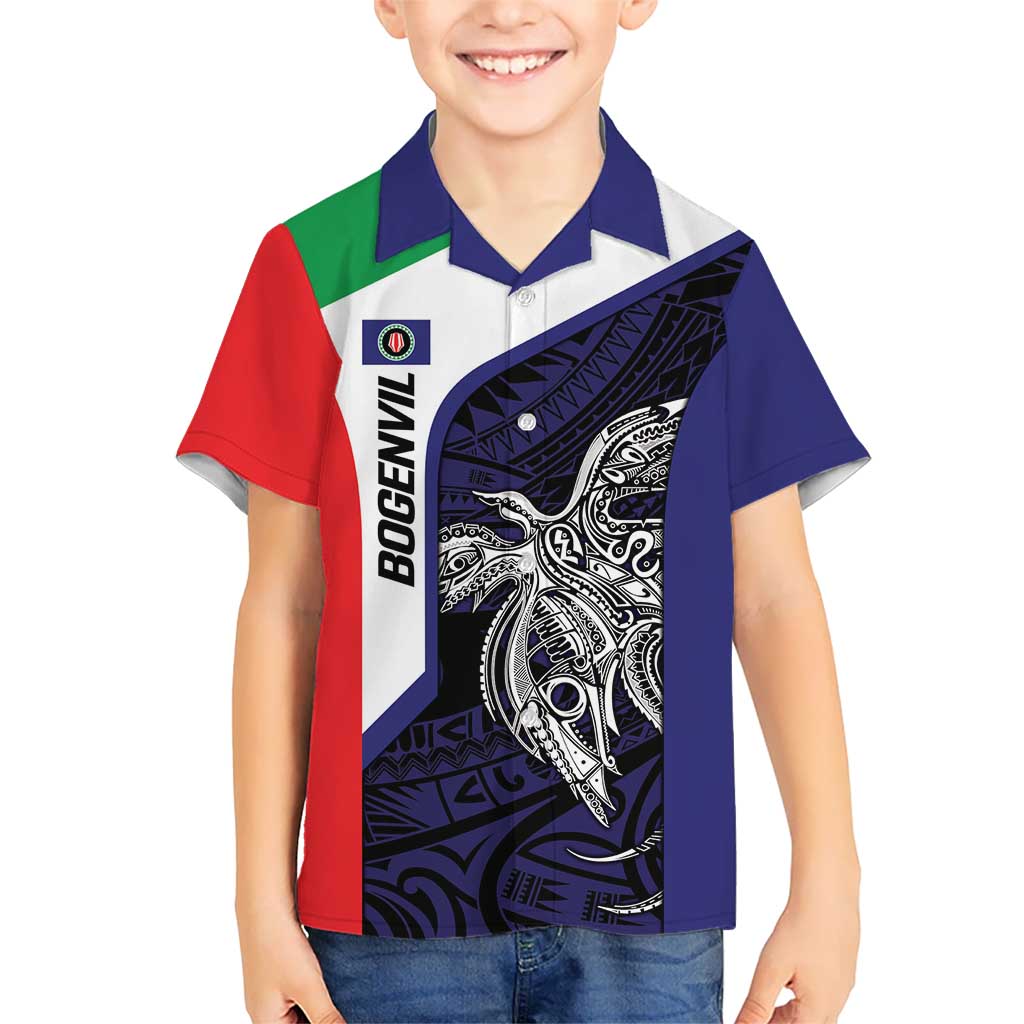 Personalised PNG Bougainville Kid Hawaiian Shirt Bird of Paradise Tattoo Flag Motif LT9 Kid Blue - Polynesian Pride