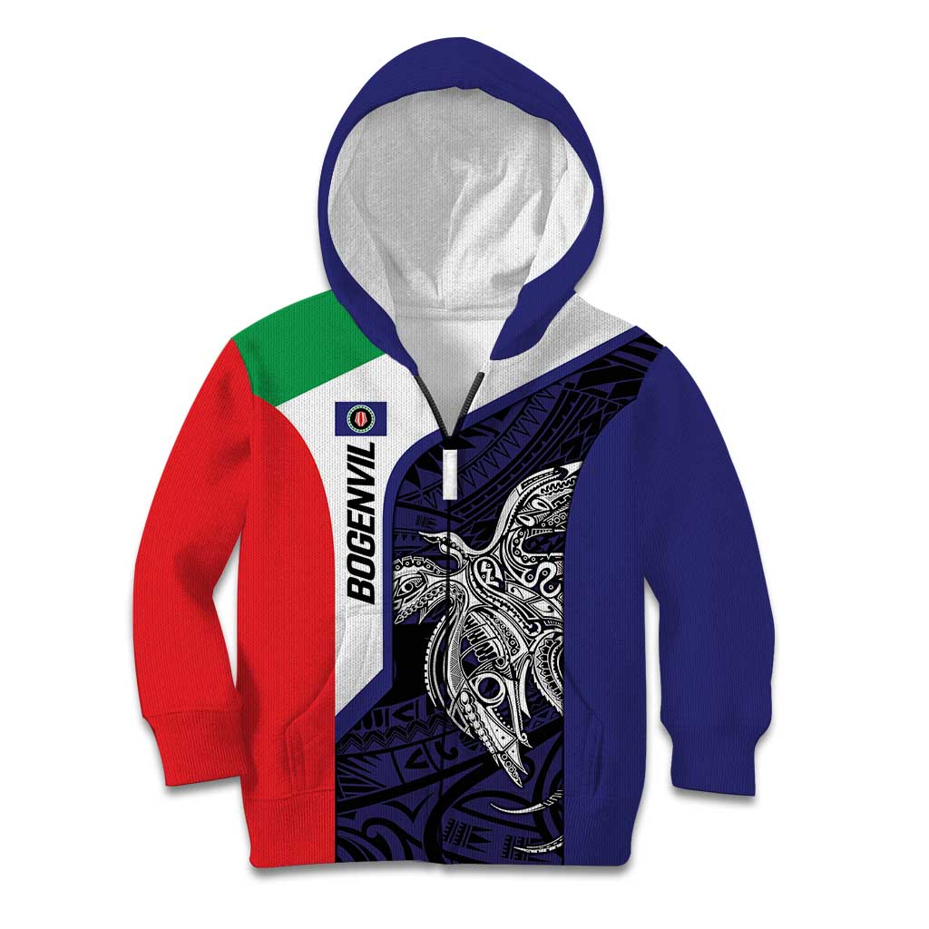 Personalised PNG Bougainville Kid Hoodie Bird of Paradise Tattoo Flag Motif LT9 Zip Hoodie Blue - Polynesian Pride