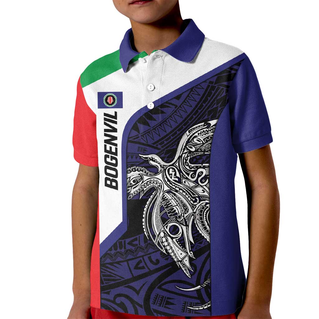 Personalised PNG Bougainville Kid Polo Shirt Bird of Paradise Tattoo Flag Motif LT9 Kid Blue - Polynesian Pride
