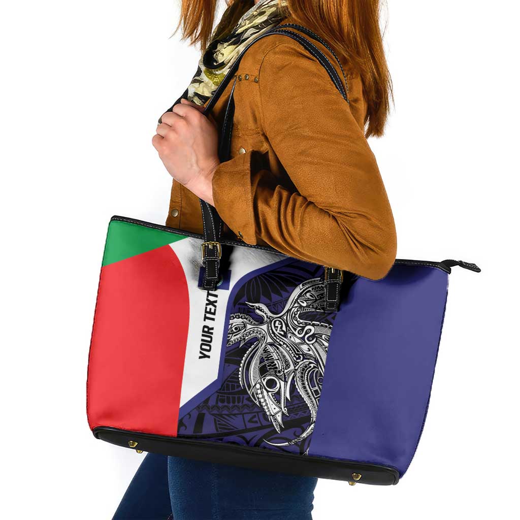 Personalised PNG Bougainville Leather Tote Bag Bird of Paradise Tattoo Flag Motif LT9 Blue - Polynesian Pride