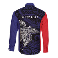 Personalised PNG Bougainville Long Sleeve Button Shirt Bird of Paradise Tattoo Flag Motif LT9 - Polynesian Pride