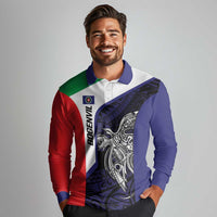 Personalised PNG Bougainville Long Sleeve Polo Shirt Bird of Paradise Tattoo Flag Motif LT9 - Polynesian Pride