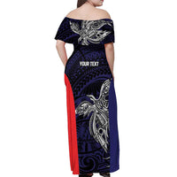 Personalised PNG Bougainville Off Shoulder Maxi Dress Bird of Paradise Tattoo Flag Motif LT9 - Polynesian Pride