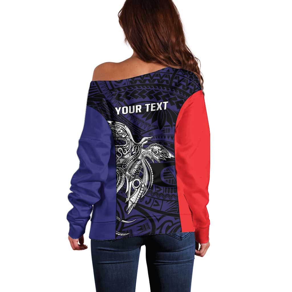 Personalised PNG Bougainville Off Shoulder Sweater Bird of Paradise Tattoo Flag Motif LT9 - Polynesian Pride