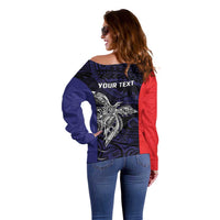 Personalised PNG Bougainville Off Shoulder Sweater Bird of Paradise Tattoo Flag Motif LT9 - Polynesian Pride