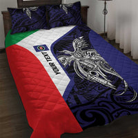 Personalised PNG Bougainville Quilt Bed Set Bird of Paradise Tattoo Flag Motif LT9 Blue - Polynesian Pride