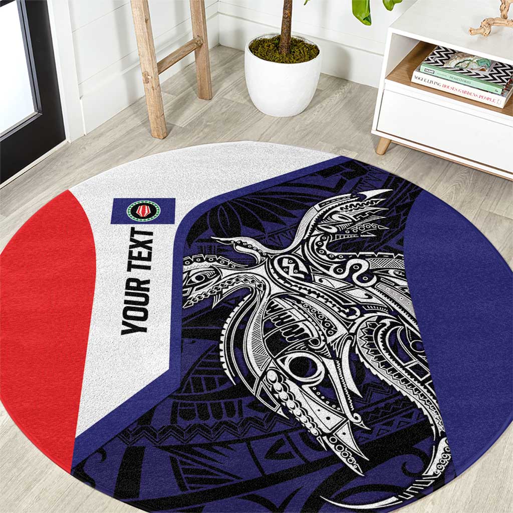 Personalised PNG Bougainville Round Carpet Bird of Paradise Tattoo Flag Motif LT9 Blue - Polynesian Pride