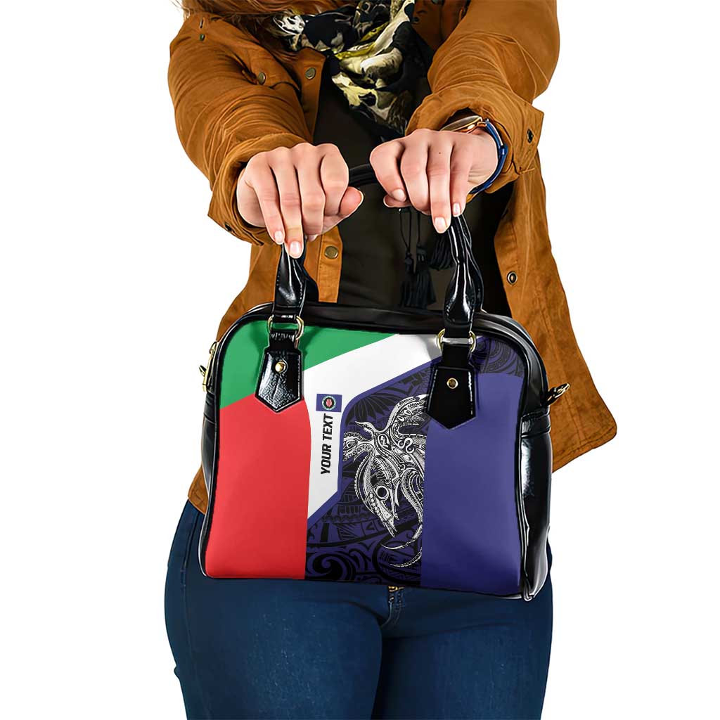 Personalised PNG Bougainville Shoulder Handbag Bird of Paradise Tattoo Flag Motif LT9 One Size Blue - Polynesian Pride