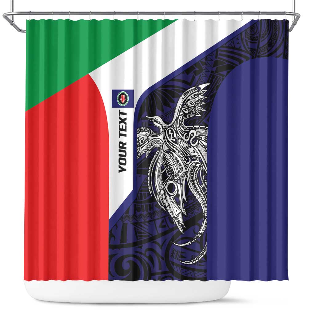 Personalised PNG Bougainville Shower Curtain Bird of Paradise Tattoo Flag Motif LT9 Blue - Polynesian Pride