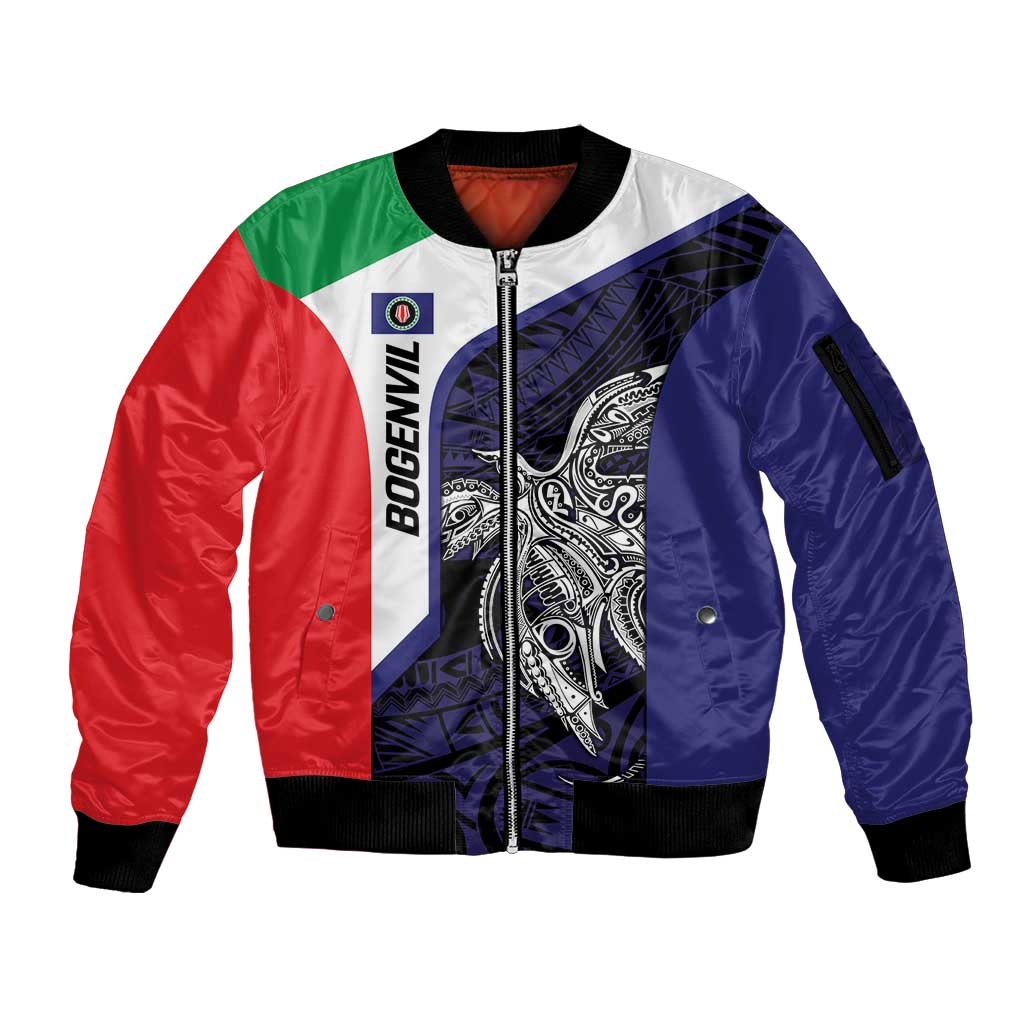 Personalised PNG Bougainville Sleeve Zip Bomber Jacket Bird of Paradise Tattoo Flag Motif LT9 Unisex Blue - Polynesian Pride