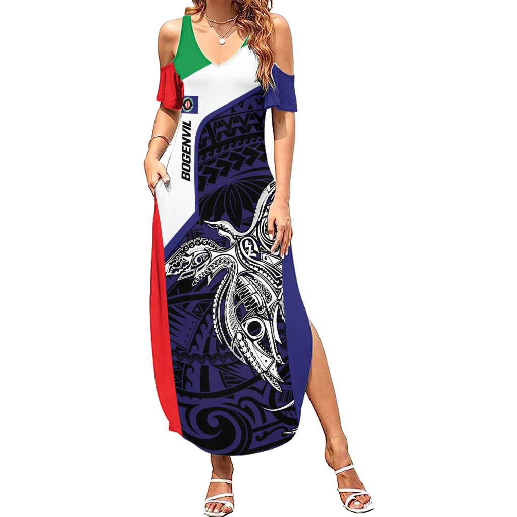 Personalised PNG Bougainville Summer Maxi Dress Bird of Paradise Tattoo Flag Motif LT9 Women Blue - Polynesian Pride