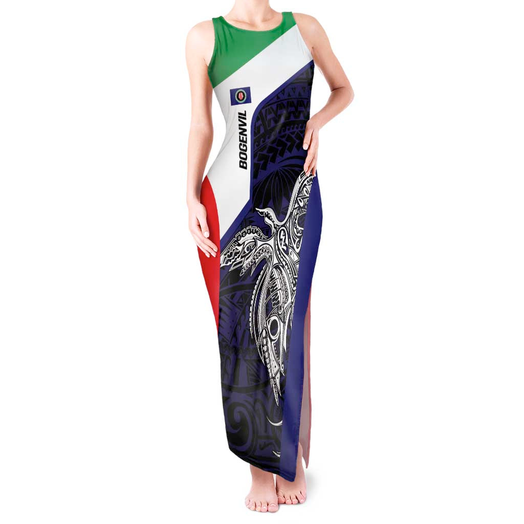 Personalised PNG Bougainville Tank Maxi Dress Bird of Paradise Tattoo Flag Motif LT9 Women Blue - Polynesian Pride