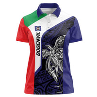 Personalised PNG Bougainville Women Polo Shirt Bird of Paradise Tattoo Flag Motif LT9 Female Blue - Polynesian Pride