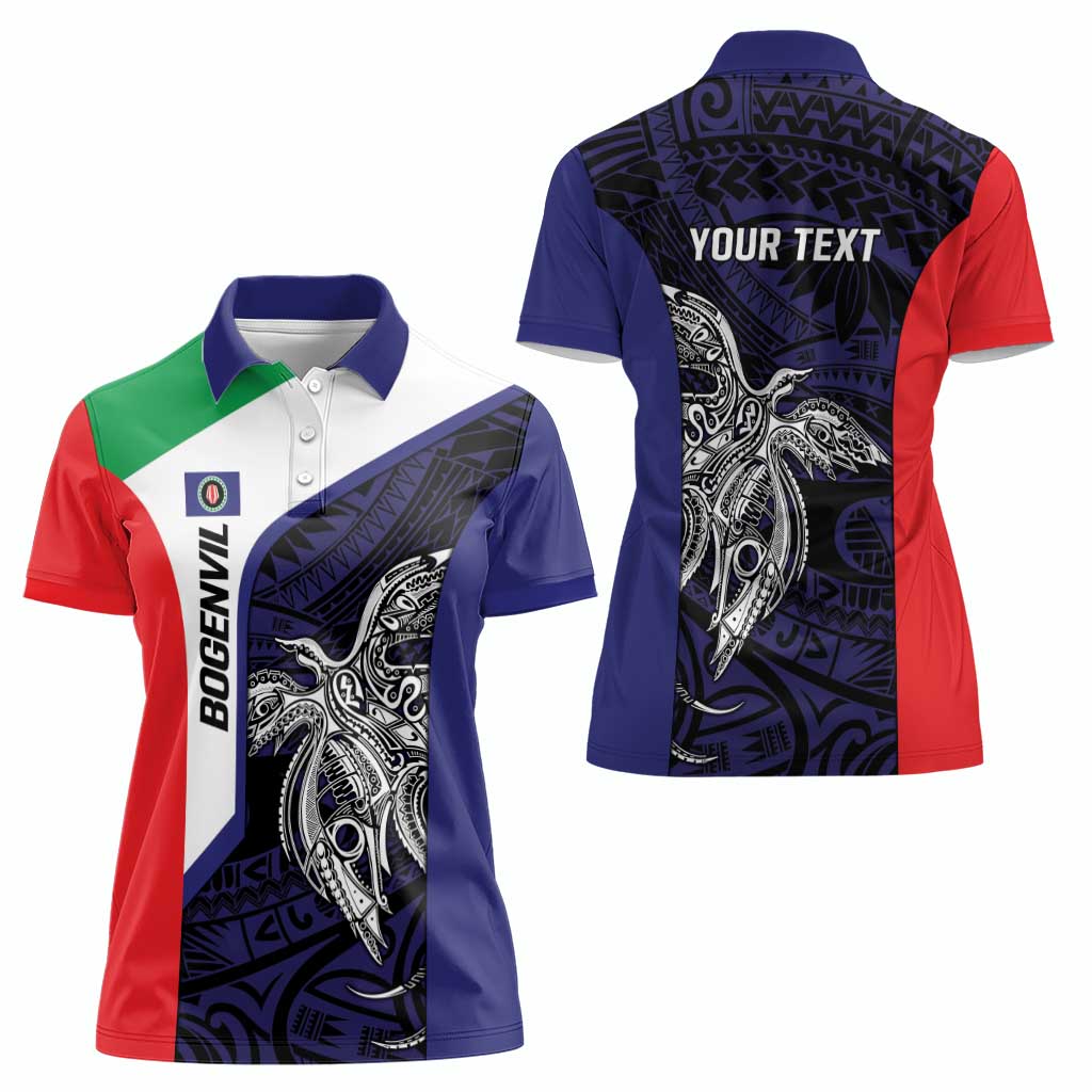 Personalised PNG Bougainville Women Polo Shirt Bird of Paradise Tattoo Flag Motif LT9 - Polynesian Pride